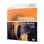 Daddario  EJ10 Bronze Acoustic Guitar Strings, Extra Light, 10-47