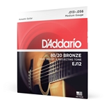 Daddario  EJ12 80/12 Bronze Acoustic Guitar Strings, Medium, 13-56
