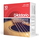 Daddario  EJ17-10P Phosphor Bronze Acoustic Guitar Strings, Medium, 13-56, 10 Sets