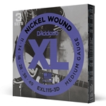 Daddario  EXL115-3D Nickel Wound Electric Guitar Strings, 3 Sets, Medium/Blues-Jazz Rock, 11-49, 3 Sets