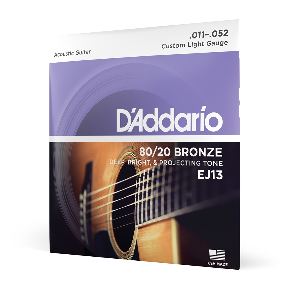 Daddario EJ13 80/20 Bronze Acoustic Guitar Strings, Custom Light, 11-52