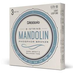 Daddario EJ73-3D EJ73 Mandolin Strings, Phosphor Bronze, Light, 10-38, 3 Sets
