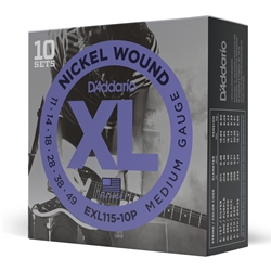 Daddario  EXL115-10P Nickel Wound Electric Guitar Strings, Medium/Blues-Jazz Rock, 11-49, 10 Sets