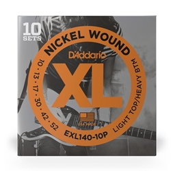 Daddario  EXL140-10P Nickel Wound Electric Guitar Strings, Light Top/Heavy Bottom, 10-52, 10 sets