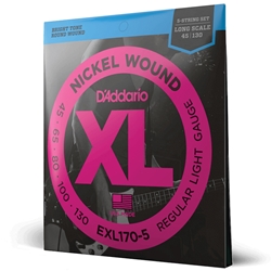 Daddario  EXL170-5 5-String Nickel Wound Bass Guitar Strings, Light, 45-130, Long Scale